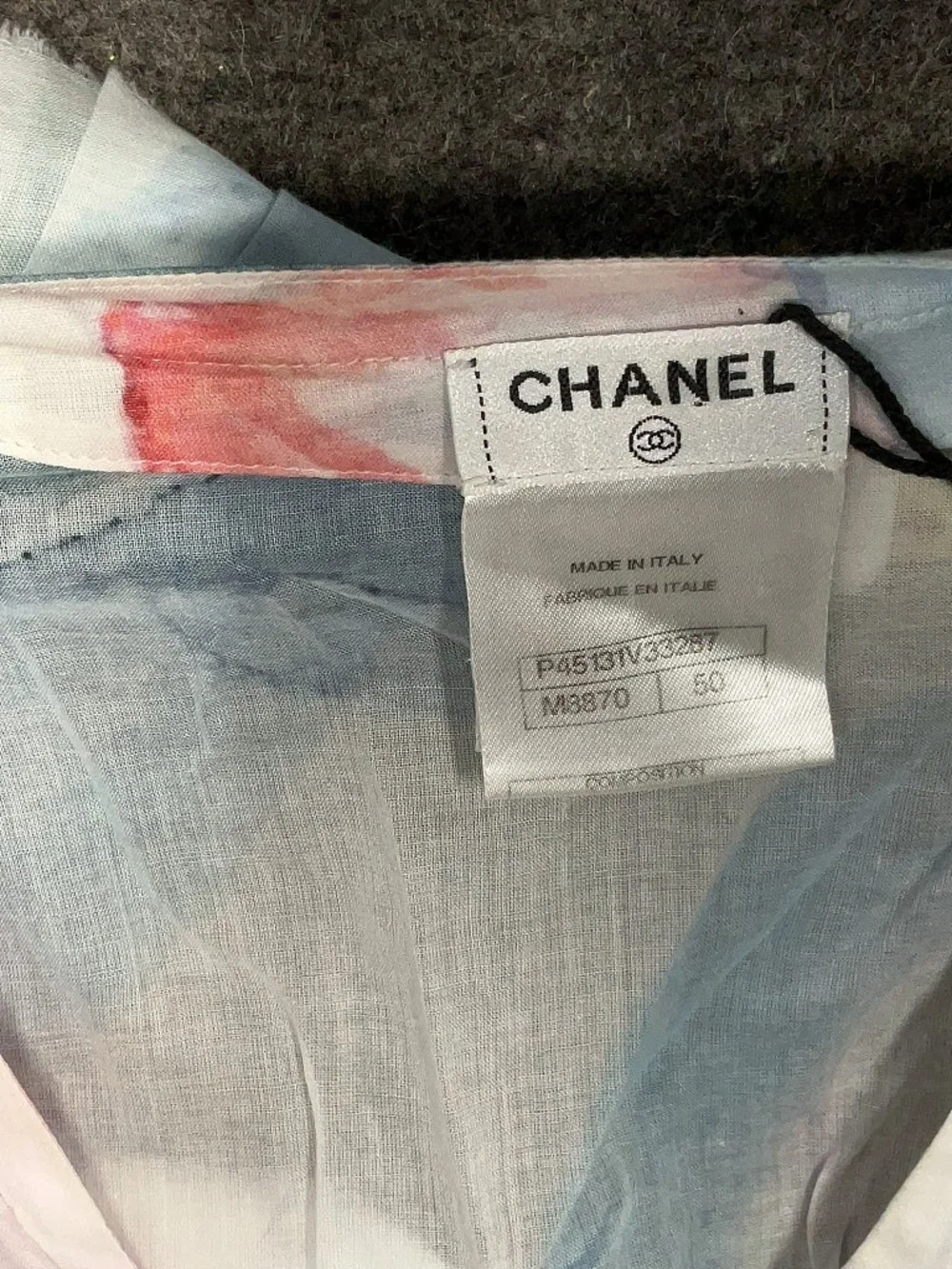 CHANEL Pastel Floral Ruffle-Trim Blouse in Blue and Pink
